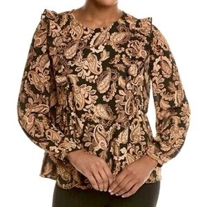 Nanette Lepore | Paisley Long Sleeve Ruffle Blouse in Black